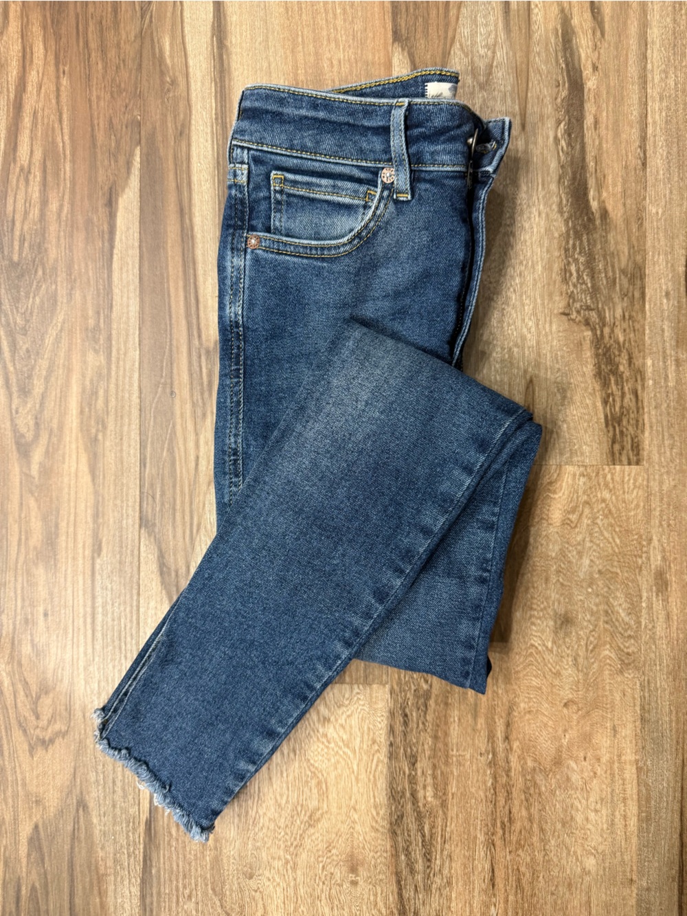 We The Free Dark Wash Skinny Jeans with Raw Hem